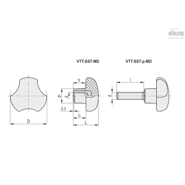 AISI 304 Stainless Steel Threaded Stud, VTT.50-SST-p-M10x30-MD